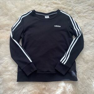 Adidas Black Slim Fit Sweatshirt Crewneck with White Stripes on Sleeves